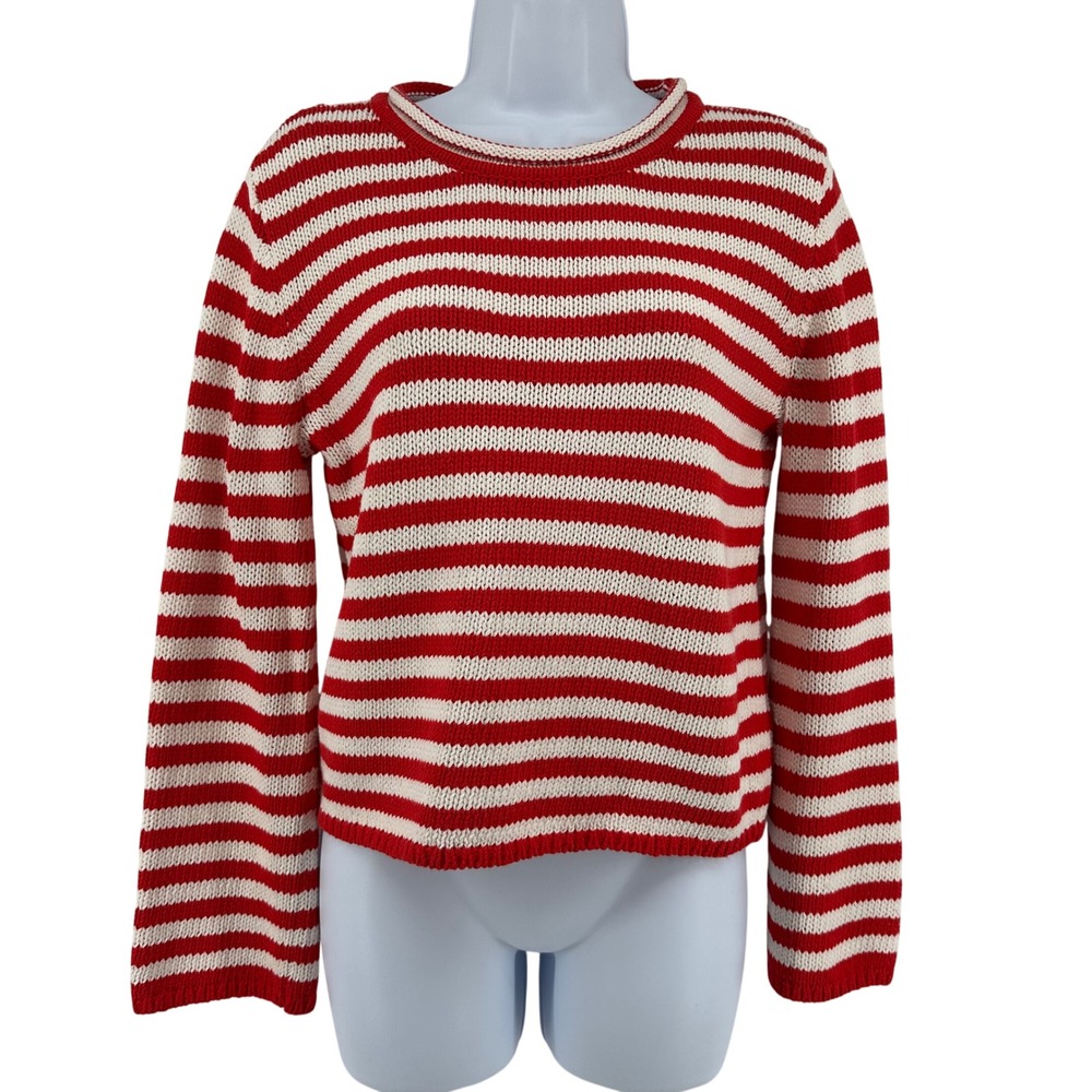 Striped Roll Neck Sweater Preppy Coastal Holiday Nautical Womens S Red White
